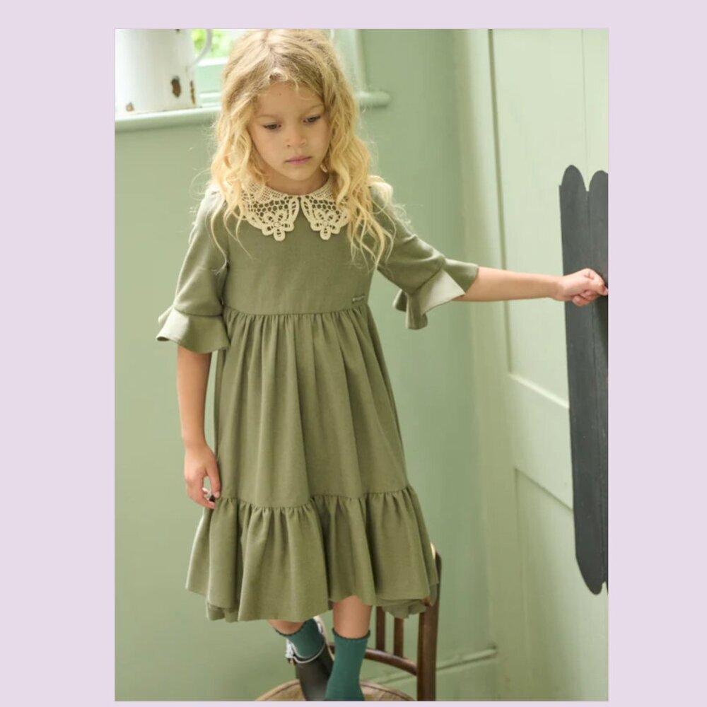 Jessie and James Green Billie Dress with Peter Pan Collar and Puff Sleeves 8YR